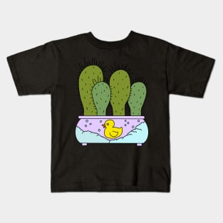 Cute Cactus Design #152: Funky Cacti In Bubble Bath Rubber Duck Pot Kids T-Shirt